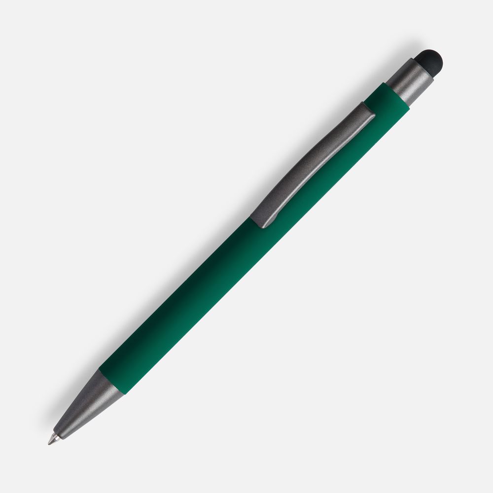 Ручка шариковая Atento Soft Touch со стилусом, зеленая